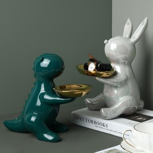 Nordic European Rabbit baby dinosaur Sculpture Figurine Statue Key Jewelry Storage Table Decoration Gift