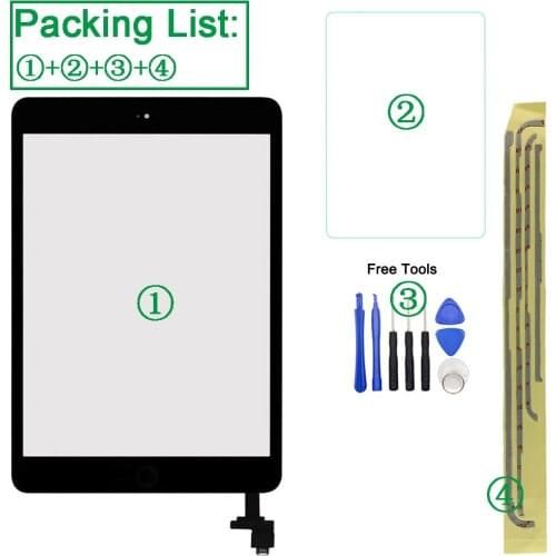 1PCS Tested For Apple iPad mini 2 mini2 2nd Gen A1489 A1490 A1491 Front Glass Digitizer Touch Screen+Button+IC+Adhesive+Protect