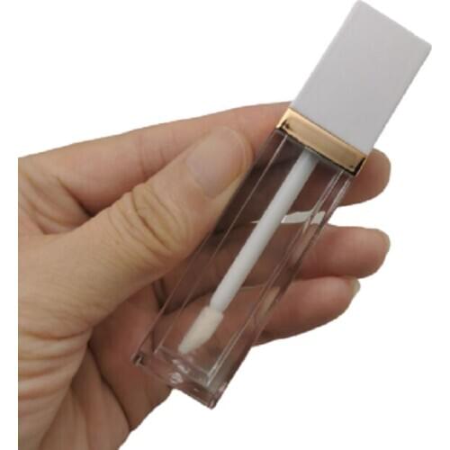 7ml Square Flat Clear Lip Gloss Wand Tube Empty Plastic Lip Gloss Refillable Container Packaging Bottle Lipgloss tube 50/100pcs