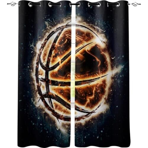 Burning Basketball Window Curtains LivingRoom Kitchen Curtains Left and Right Biparting Open