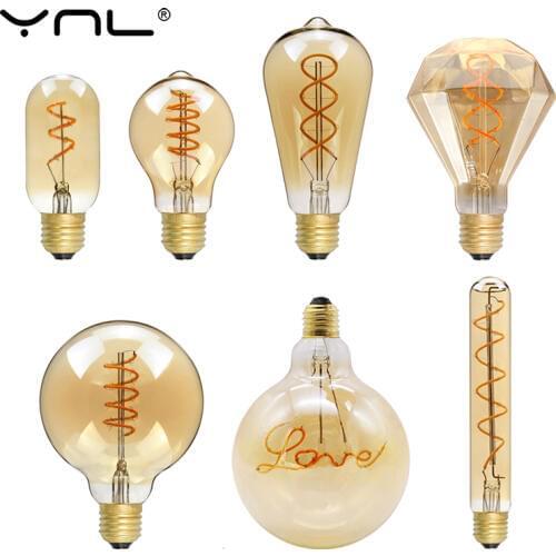 Retro LED Filament Bulb Spiral Light E27 A60 T45 ST64 T185 G80 G95 G125 4W Decoration Lighting Retro Vintage Edison LED Lamp