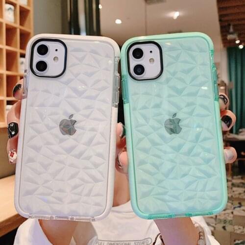 Luxury Geometric Diamond Transparent Phone Cases For iPhone 12 11 Pro Max XR XS X Max 7 8 Plus Soft TPU Shockproof Cover Bumper