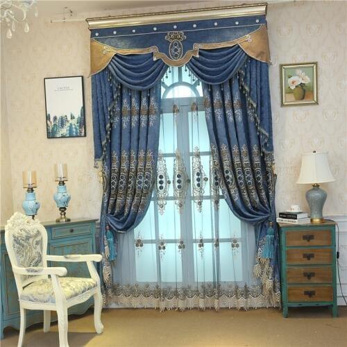 Blue Luxury Curtains For Living Room High quality embroidery Drapes For Bedroom European Window Shading High Shading Panels