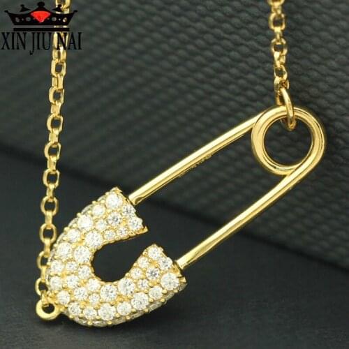 S925 sterling silver creative hollow pin necklace pendant Fashion Sparkling diamond 18 K Rose gold/gold Simple Exquisite