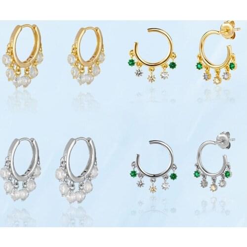 2021 New Hoop Stud Earrings For Women Geometric Circle Triangle Star Shape Crystal Dangle Earring Piercing Trendy Female Jewelry