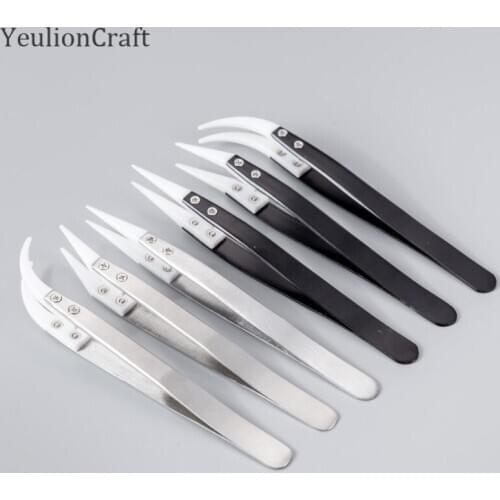 Chzimade Stainless Steel Ceramic Tweezers Cutting Dies Tools Heat Resistant Non Conductive Ceramic Pointed Tip Die Cutter