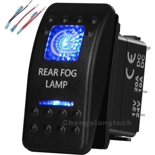 Blue Led 5 Pin on-off SPST Rocker Push Switch Rear Fog Lamp Waterproof Overload protection Car Boat 12v/24v+Jumper Wires Set