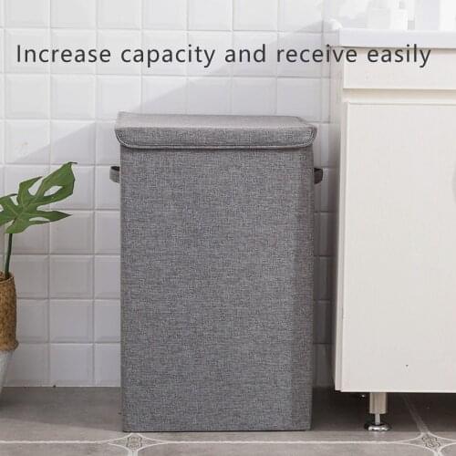 With Cover Cotton Linen Folding Laundry Hamper Large Storage Waterproof Dirty Clothes Bucket Home Laundry Basket Storage Basket