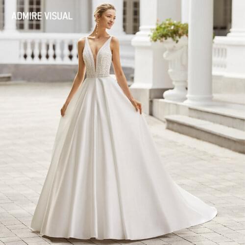 New Arrive Wedding Dress Ball Gown Lace Sleeveless Deep V-Neck Neckline Open-Back With Bow Bride Dress 2021 Vestidos De Novia