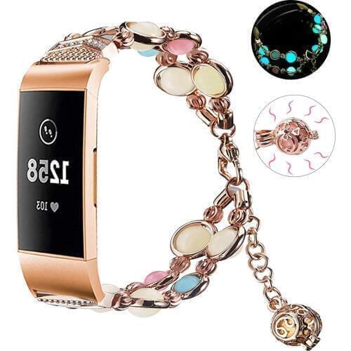 Essidi Luminous Bracelet Strap For Fitbit Charge 3 4 Smart Wristband Loop Women Stainless Steel Beads Strap For Charge 3 4