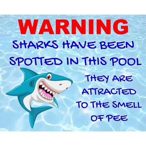 Vintage New Tin Poster Warning Tin Sign-Sharks are Prohibited from Swimming in The Swimming Pool 8x12 Inch Retro Art Family