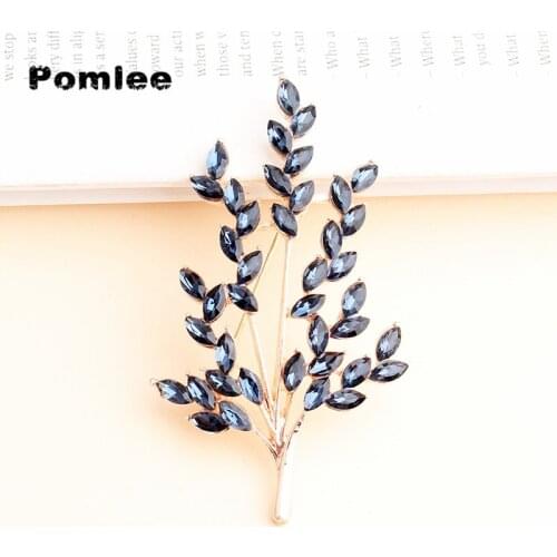 Pomlee Crystal Flowers Leafs Brooches For Women Wedding Party Jewelry Alloy Bossom Wintersweet Brooch Pin High Quality
