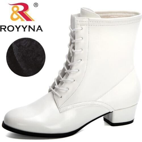ROYYNA 2020 New Arrival Winter Boots Ladies Boots Heels Shoes Woman Leather Casual Boots Feminimo Plush Warm Footwear
