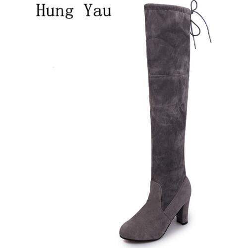 Women Boots Over-the-Knee 2018 Autumn Female Casual Shoes Woman High Heels Fashion Comfortable Platform Plus Size 34-43