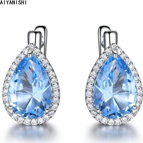 AIYANISHI 2021 New Arrival Fashion 925 Sterling Silver Earrings BlueTopaz Green Stud Earrings For Women Valentines Day Gifts