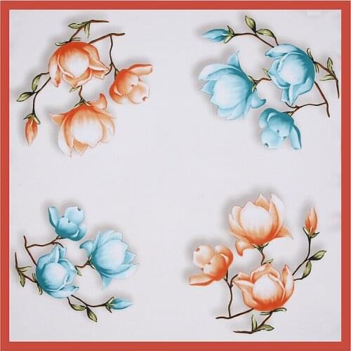 53cm Magnolia Flower Square Scarves Bandanna Silk Scarf Women 2021 New Fashion Headband Neck Tie Band Professional Neckerchief