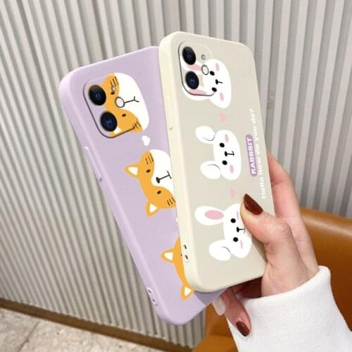Three Rabbits Liquid Silicone Case For iPhone 12 Pro Max Mini 11 Pro Max X XR XS MAX SE2020 8 7 6 6S Plus Soft Phone Cover Case