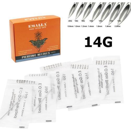 100PCS 14G Disposable Body Piercing Needles Piercing Needles E.O.Gas Sterilized For Navel Nipple Ear Nose Lip