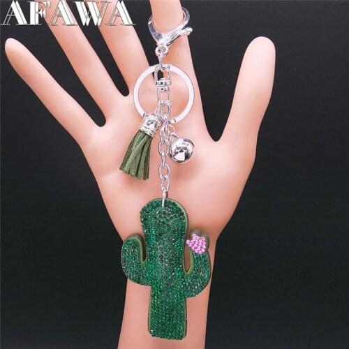 2021 Summer Cactus Stainless Steel Keychain Women/Men Green Gold Color Tassel Key Accessories Jewelry llaveros para mujer KXS01