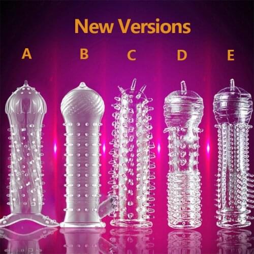5 Types Silicone Reusable Condoms for men Time Delay Penis Rings for sex couple Penis Extension Sleeves Cock Rings Adult Sex Toy
