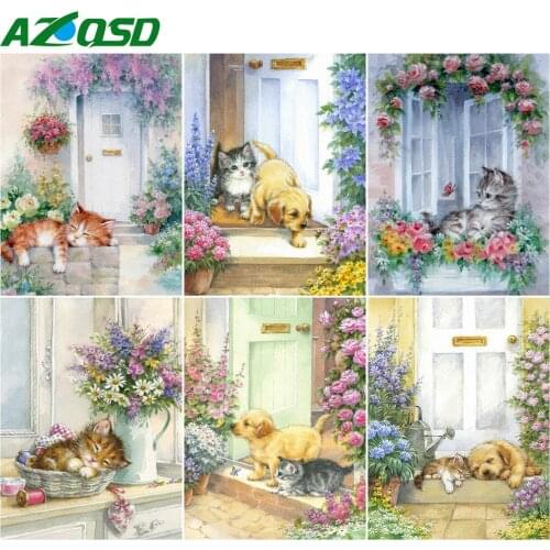 AZQSD Diamond Painting Cat Dog Cross Stitch Kits Picture Of Rhinestones Diamond Embroidery Animal Mosaic Handicraft Home Decor