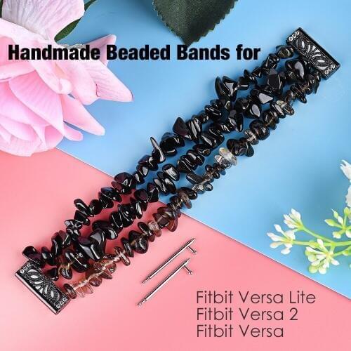 Cute Stone Beaded Bands for Fitbit Versa 2/Fitbit Versa/Versa Lite Wristbands Women Handmade Elastic Replacement Strap Accessory