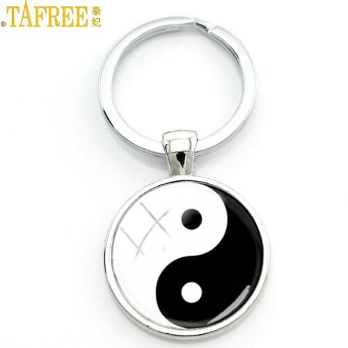 TAFREE Tai Ji Yin Yang Keychain Chinese Taoism Sign Ancient Eight Diagrams Key Chain Classic Keychain Car Key Gifts Jewelry KC93