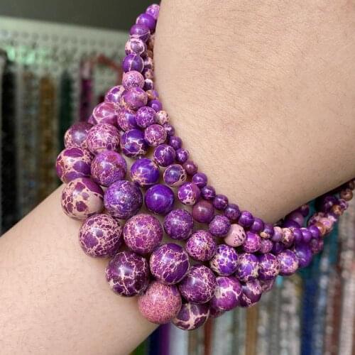Natural Purple Sea Sediment Jaspers Stone Beads For Jewelry Making Diy Bracelet Necklace 4 6 8 10 12mm Round Spacer Loose Beads