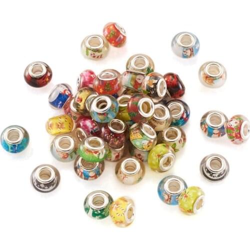 128pcs Christmas Theme Resin European Large Hole Beads Mix Color for jewelry making DIY Christmas Bracelet Necklace Decor