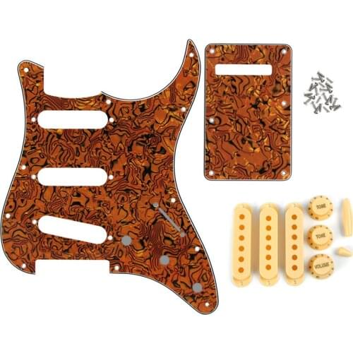 FLEOR 4Ply 11 Hole ST Guitar Pickguard SSS Back Plate with 50/52/52mm Cover Knobs Pickup Cover Switch Tips