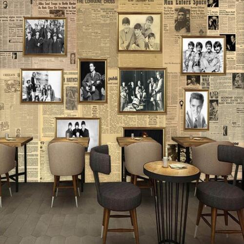 Photo wallpaper Europe the United States retro newspaper mural restaurant bedroom mural band bar KTV background wallpaper