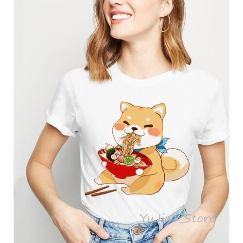 Cute Cat eating noodles animal print t-shirt women clothes 2019 funny vogue t shirts femme harakuku shirt white tshirt female