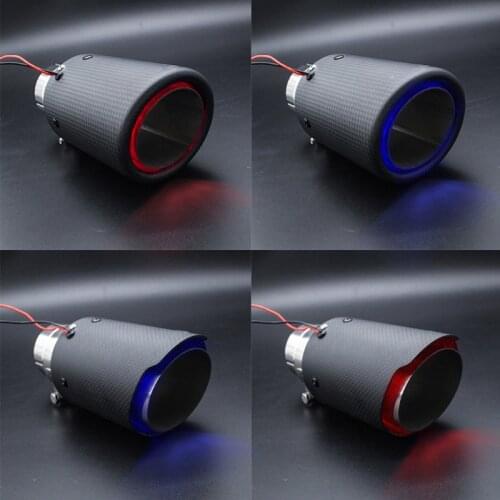 Muffler Exhaust Tips Carbon Fiber Mufflers LED Light Red / Blue Colour 12V Power SK 304 Stainlees Steel