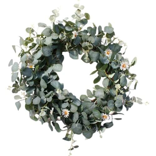 Artificial Wreath Christmas Eucalyptus Artificial Green Leaves Flower Wreath Front Door Window Hanging Wall Decor