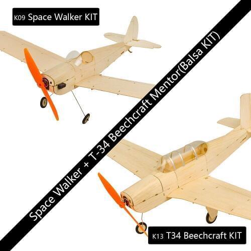 K9+K13 Ultra-micro Balsawood Airplane Space Walker+ T34 Combo Micro RC Balsa Wood Laser Cut Building Kit with Brushless Power