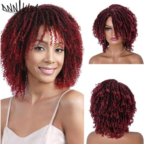 14"Short Soft Dreadlock Synthetic Wigs For Black Women Afro Kinky Curly Hair With Bangs Ombre Brown Crochet Twist Hair Annivia