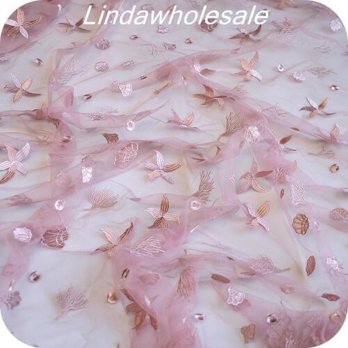 Crimson Sea World Embroidery Lace fabric, Manual DIY Clothing Skirt Cloth Childrens Wear material,130cm*50cm/pcs