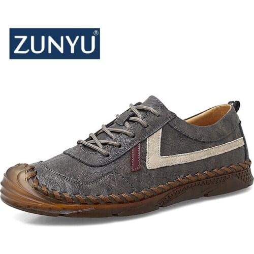 ZUNYU Men Shoes Leather Casual Shoes Handmade Lace-up Men Loafers Comfort Walking Shoes Men Flats Moccasins Shoes Size 47