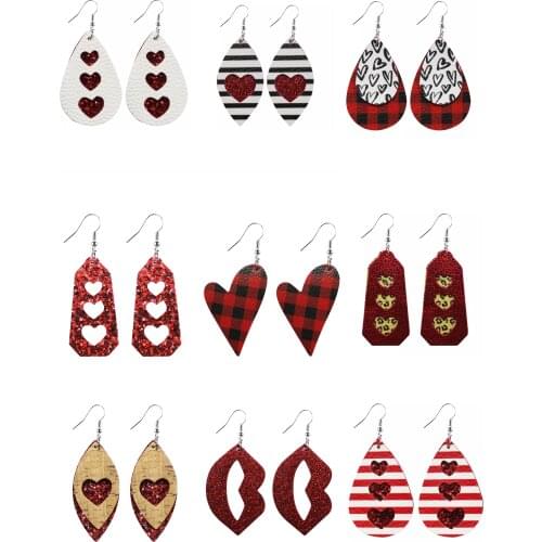 New Dot Pattern Heart Print PU Leather Drop Earrings Glitter Earrings Valentines Day Gift Love Fashion Jewelry