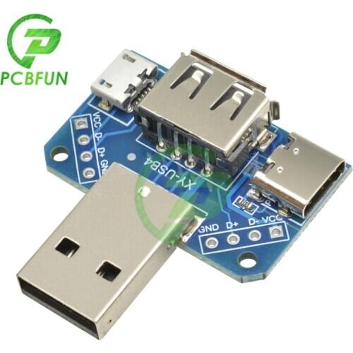 New USB Head Switchboard Male Connector to Type-c Micro USB Female 2.54-4P transfer test board USB adapter plate XY-USB4 ZK-USB3