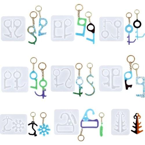 DIY Resin Epoxy Keychain Press Elevator Door Opener Silicone Mold Safety Key Chain Silicone Moulds for DIY Jewelry Making Tools