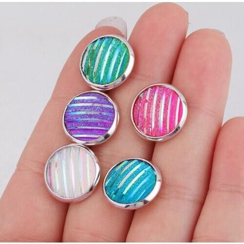 12mm Striped Druzy Drusy Plated Stud Earrings Glittery Bright Resin Cabochon Earrings for Women Jewelry Gift