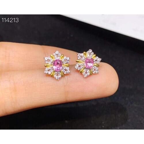 Natural Sri Lanka Ceylon Pink Sapphire Earrings Romantic Gift Fine Jewelry 3x4mm