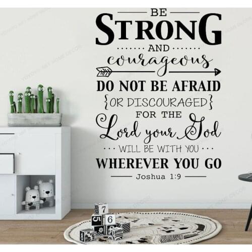 Be Strong and Courageous Wall Decal Quote Bible Verse Christian Wall Decor Stickers Joshua 1:9 Decal for Kids Rooms HD205