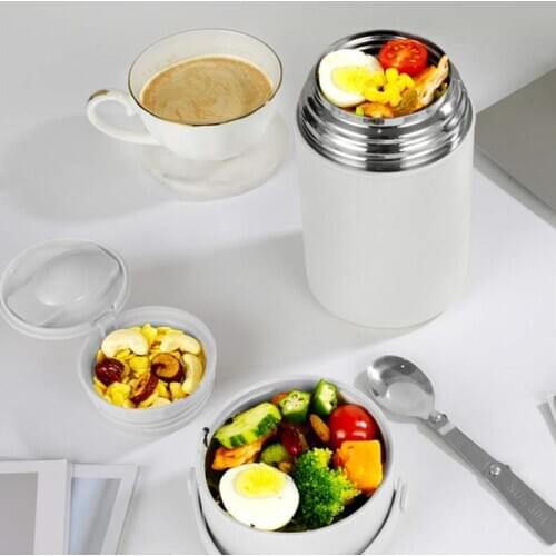 800ML/1000ML Double Stainless Steel Thermal Lunch Box With Foldable Spoon Portable Vacuum Flask Insulation Food Soup Containers