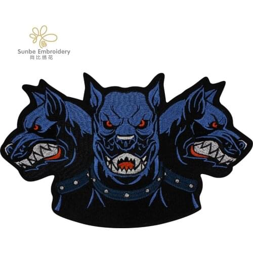 Embroidery Wolf Dog Head Iron on Emblem Motorcycle Stickers Patches Applique Bikers Jacket Backpack Badge