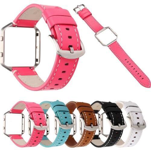 Protective Bumper Cowhide Genuine Leather Watch Band for Fitbit Blaze Wristband Strap Watchbands with Metal Frame Cover Bracelet