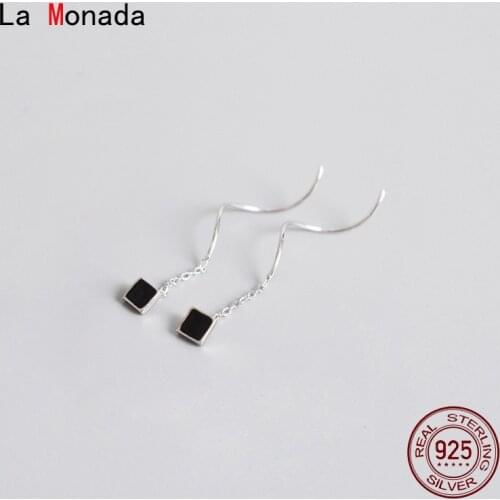 La Monada Square Dangling Spiral Earrings For Women Silver 925 Real Woman Korean Drop Earrings Minimalist Female Jewelry Hanging