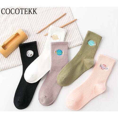 Women Socks Korea New Fashion Trend Autumn Winter Harajuku Planet Creative Moon Stars Warm Cute Novelty Funny Christmas Socks
