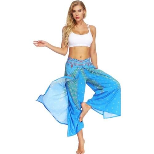 Women Yoga Pants Braod Leg Trouser Bell-bottoms Flare Pant High Waist Vintage Bloomers Belly Dance Loose Flares Beach Sweatpants